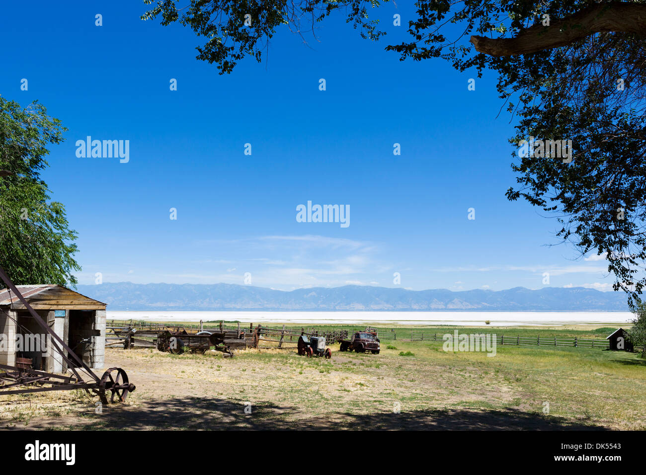 The Fielding Garr Ranch, Antelope Island, Antelope Island State Park, Great Salt Lake, Utah, USA Stock Photo