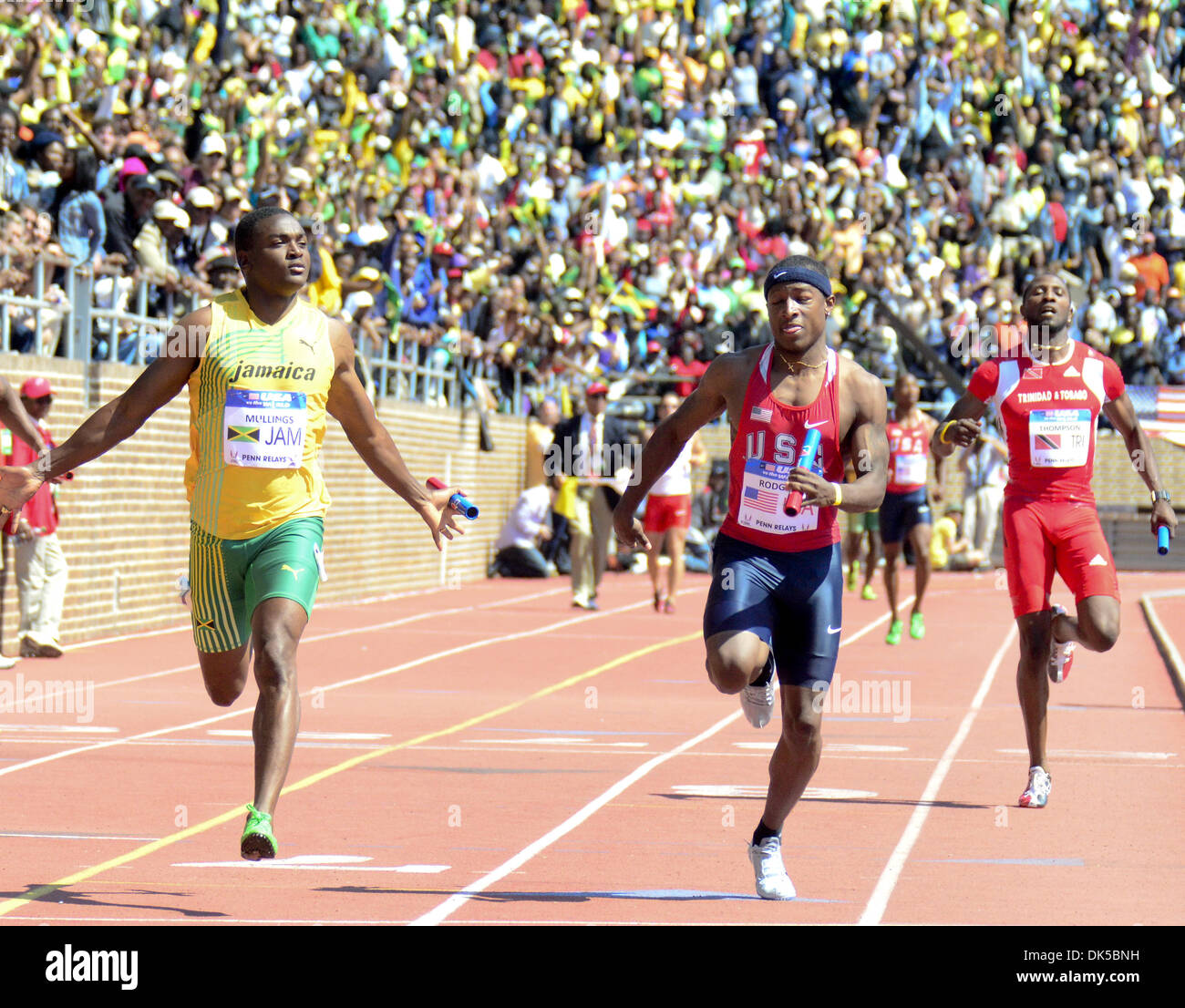 April 30, 2011 - STEVE MULLINGS of team Jamaica runs the anchor leg of the 4x100 and helps team Jamaica the in the USA vs the World men's 4x100 (Credit Image: © Ricky Fitchett/ZUMAPRESS.com) Stock Photo