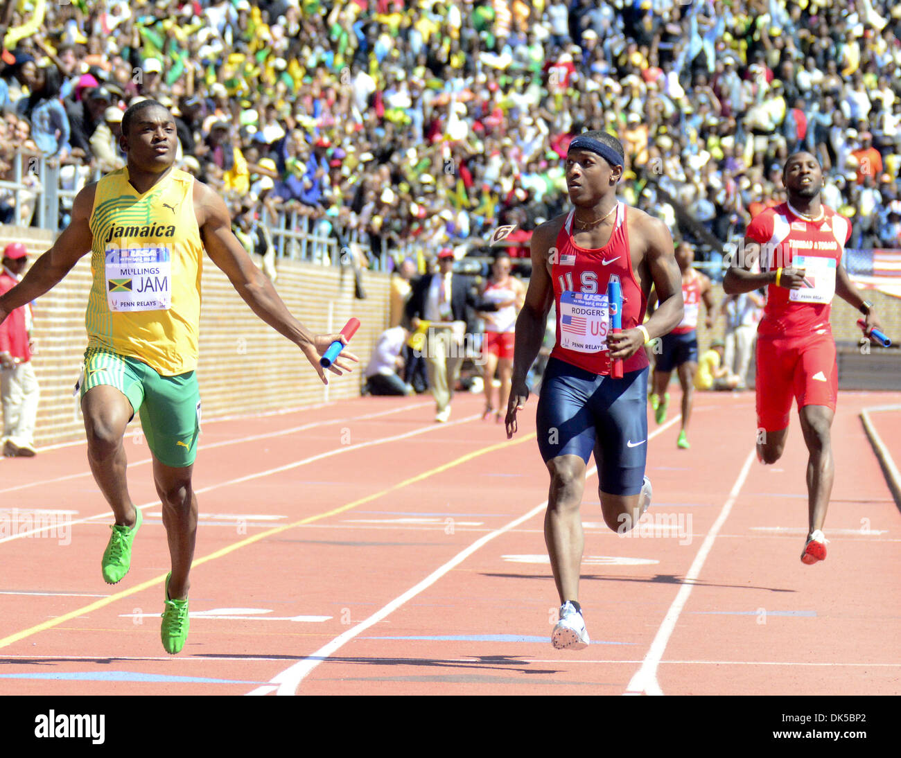April 30, 2011 - STEVE MULLINGS of team Jamaica runs the anchor leg of the 4x100 and helps team Jamaica the in the USA vs the World men's 4x100 (Credit Image: © Ricky Fitchett/ZUMAPRESS.com) Stock Photo
