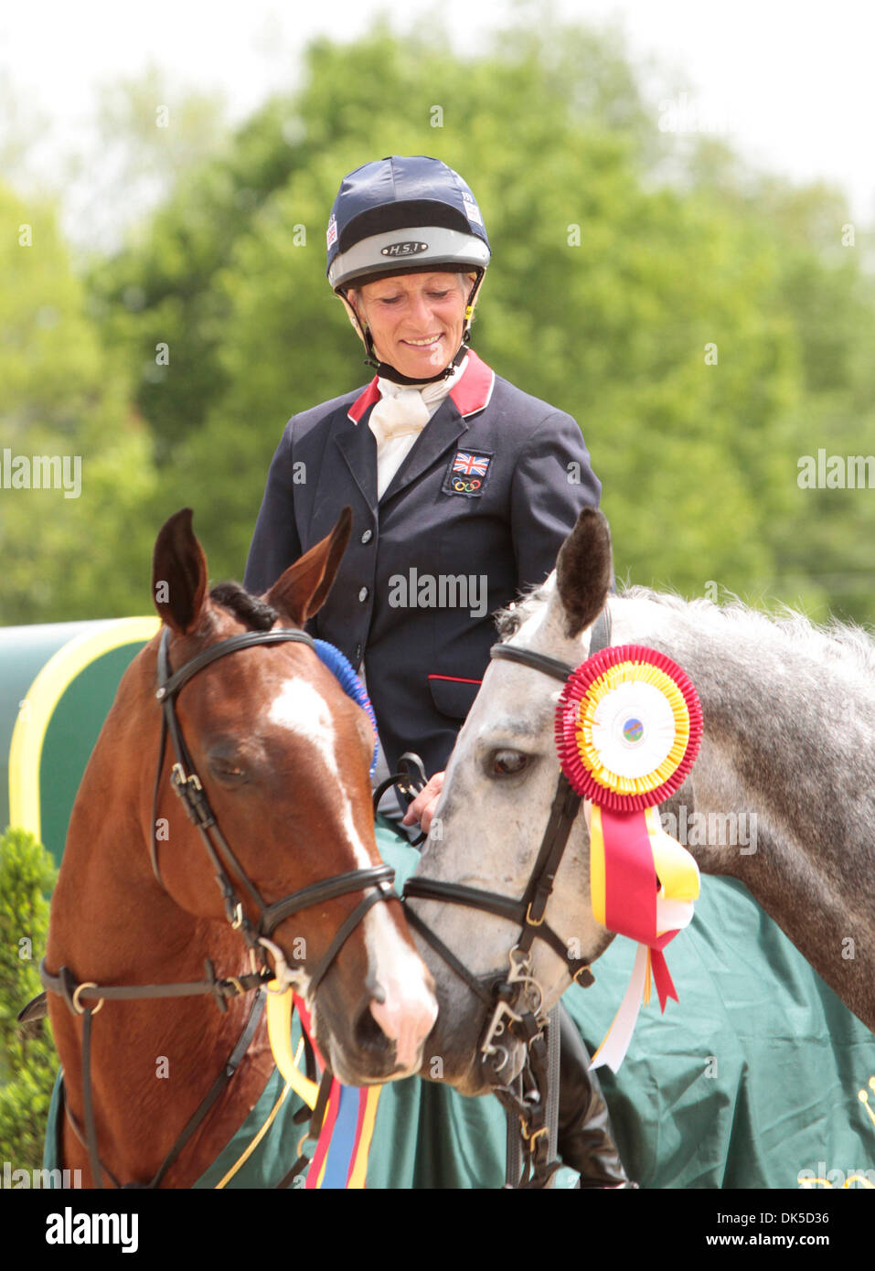 May 1, 2011 - Lexington, Ky., US - Mary King on Kings Temptress posed with Fernhill Urco during the awards ceremony for the Rolex Kentucky Three Day Event after winning first and second place at The Kentucky Horse Park in Lexington, Ky., on Sunday May 1, 2011.  Mary King placed first with Kings Temptress and second with Fernhill Urco. Sinead Halpin and Manoir de Carneville placed t Stock Photo