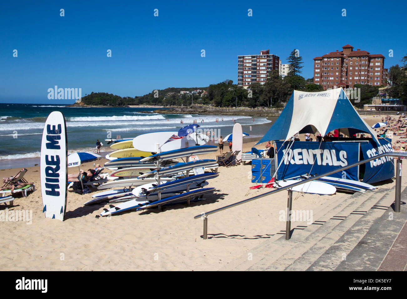Surfboard rental on Manly Beach, Sydney, New South Wales, NSW, Australia Stock Photo