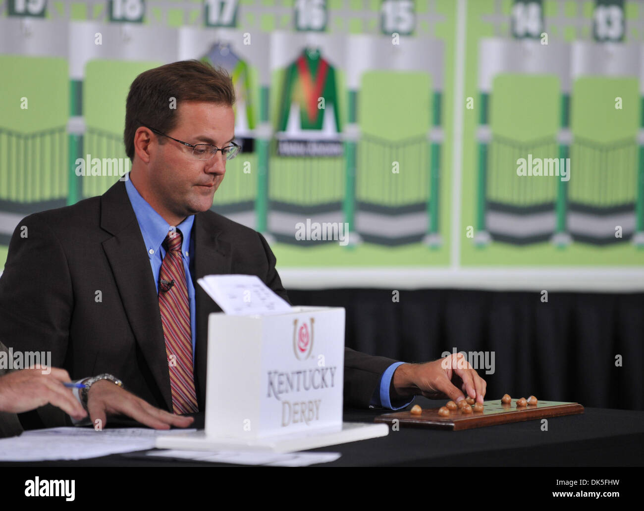 May 4, 2011 - Louisville, Kentucky, U.S. - The ''pill pull'' at the post position draw for the 137th Kentucky Derby in the Secretariat Room at Churchill Downs in Louisville, Kentucky on May 4, 2011. (Credit Image: © Scott Serio/Eclipse/ZUMAPRESS.com) Stock Photo