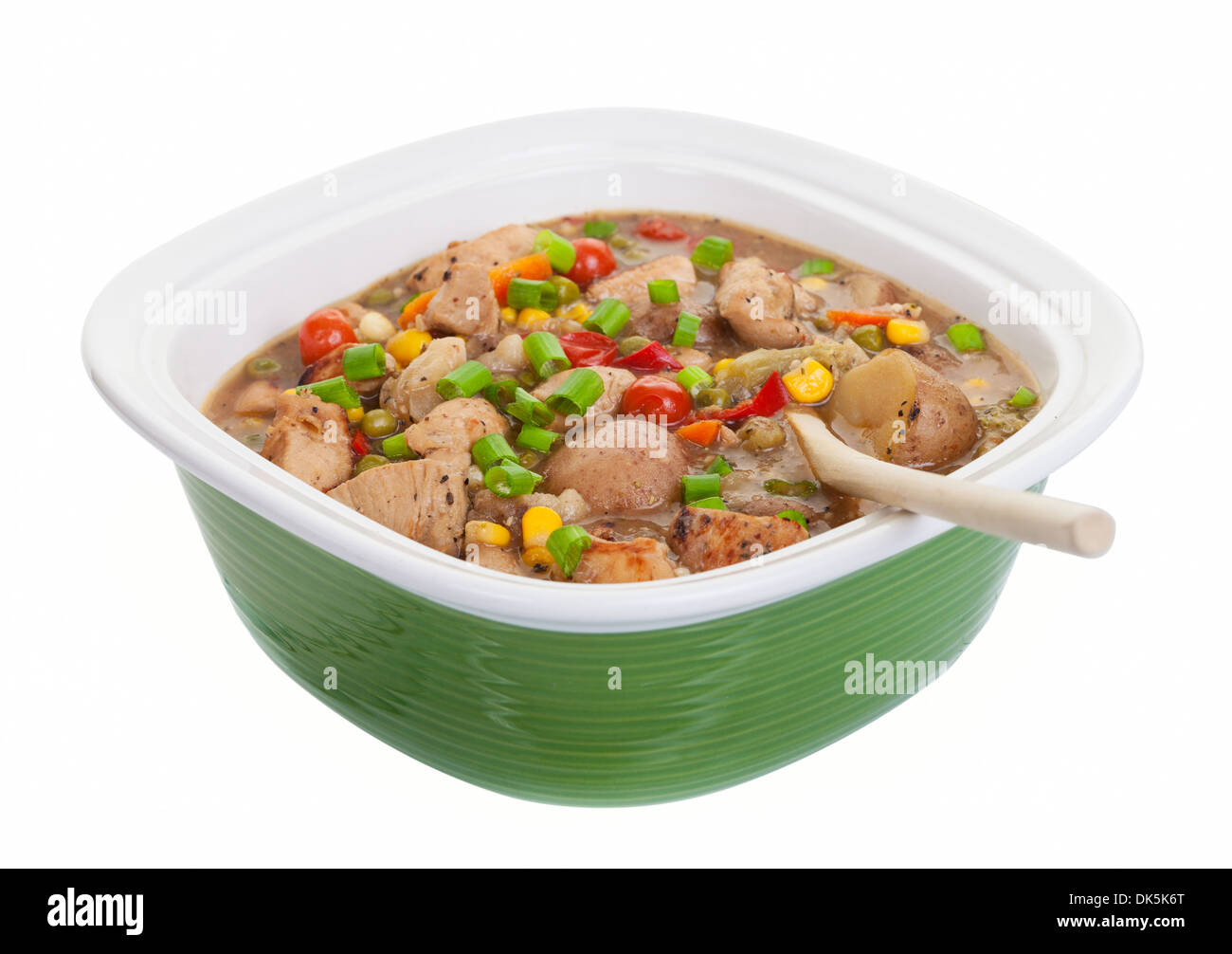 wholesome stew casserole on a white background with a clipping path included. Stock Photo