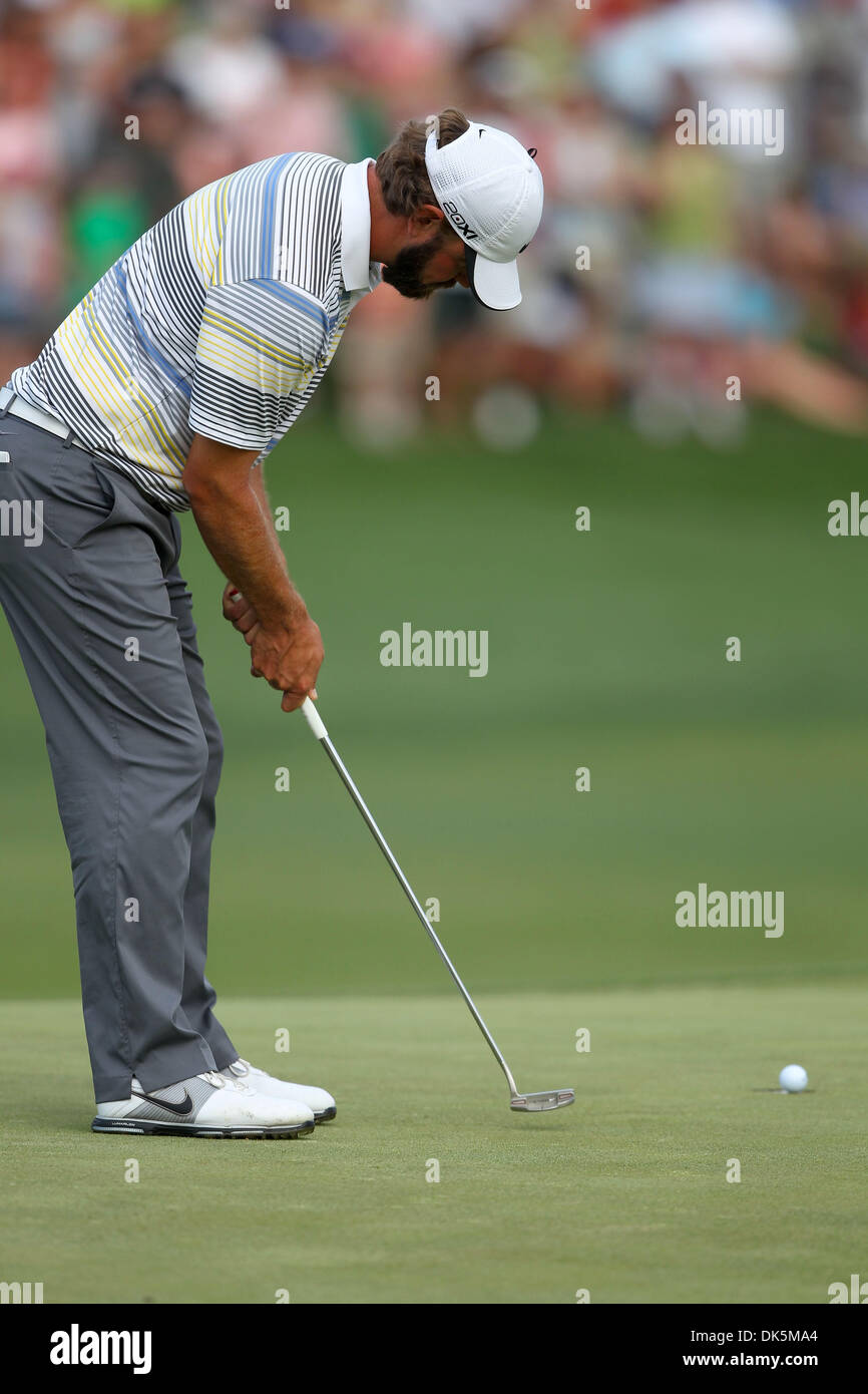 May 08, 2011 Charlotte, North Carolina, U.S. LUCAS GLOVER watches as his putt makes its way