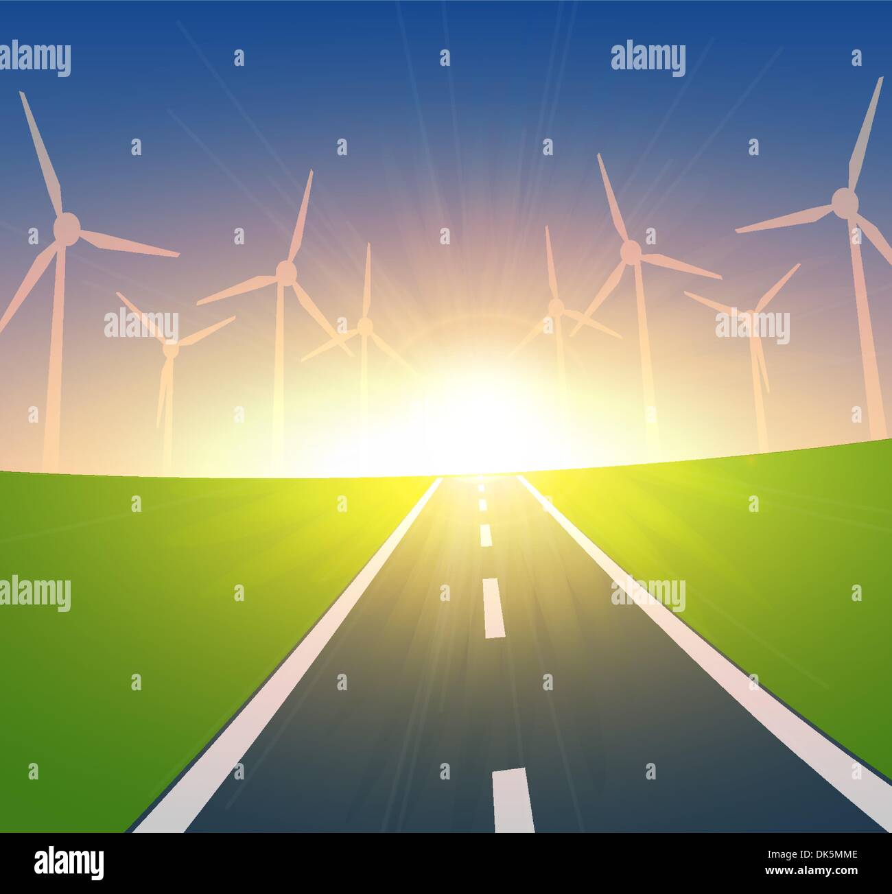 Wind Turbines Landscape Stock Vector