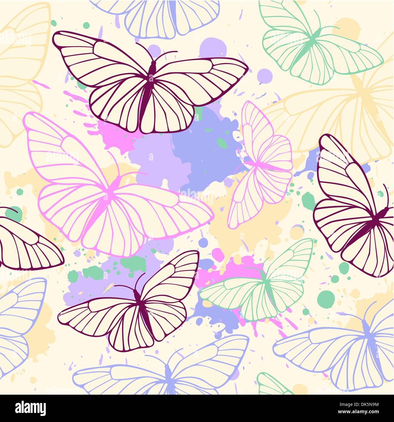 vector seamless pattern with butterflies and blots Stock Vector