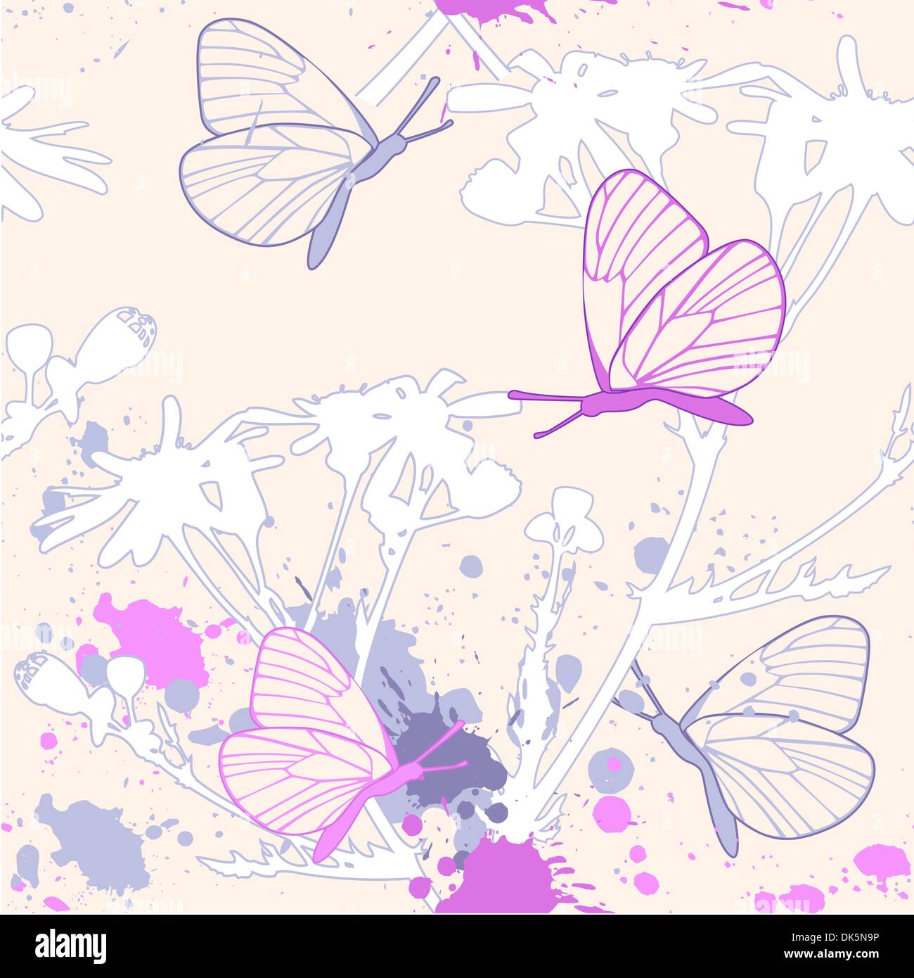 grunge floral seamless pattern with butterflies Stock Vector