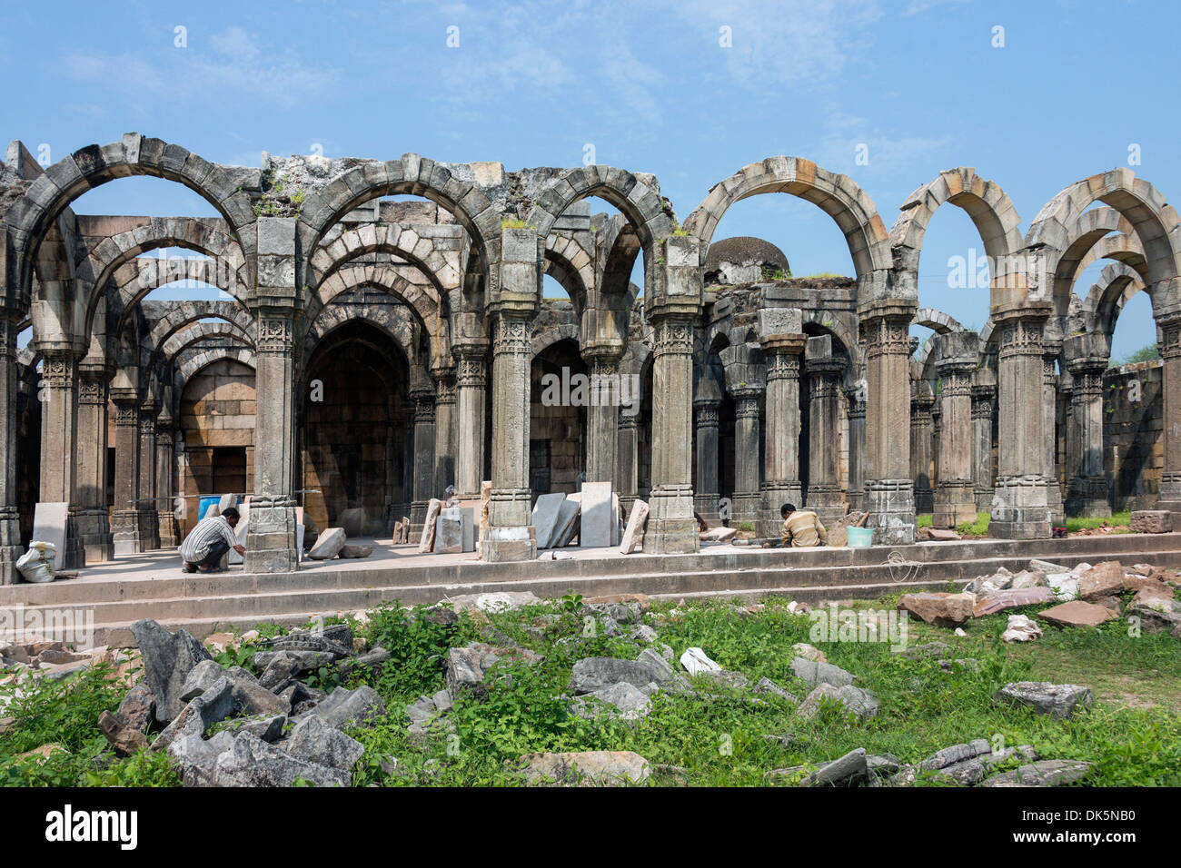 Multi-arched structure under reconstruction, Pavagadh Hill Road, Champaner-Pavagadh Archaeological Park, Gujurat State, India Stock Photo