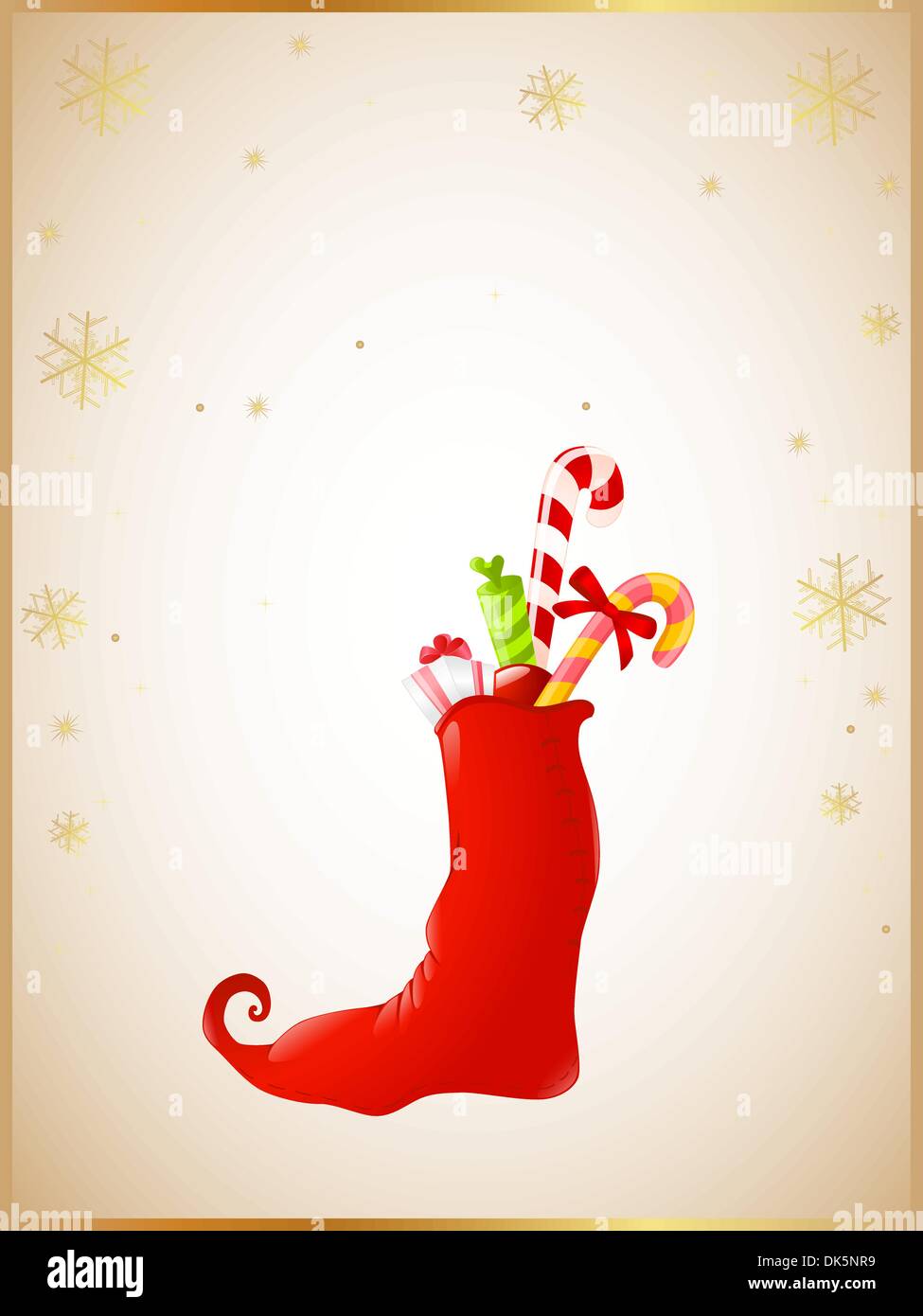 Christmas background with red sock, gifts and candies Stock Vector ...