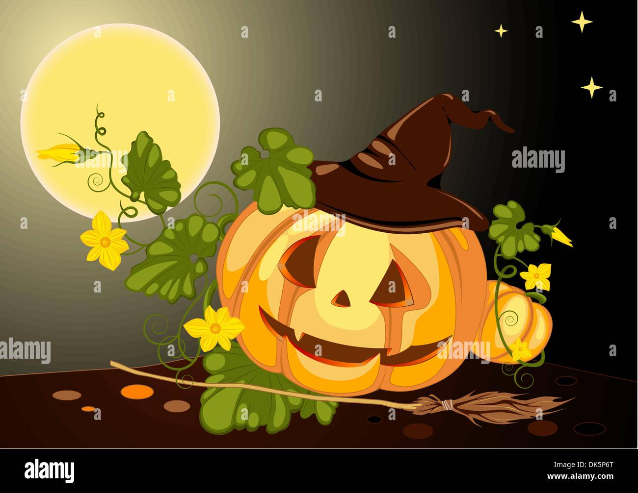 halloween pumpkin with witch's hat at night Stock Vector Image & Art ...