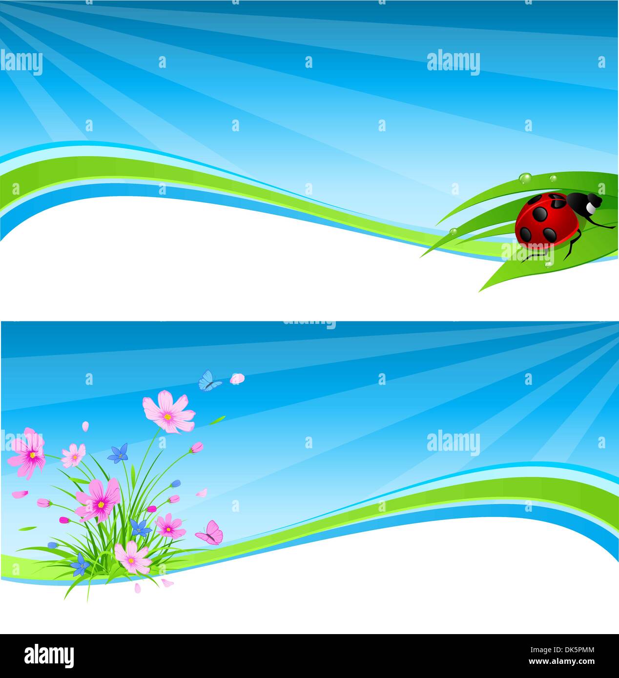 blue spring banner with flowers and ladybird Stock Vector Image & Art ...