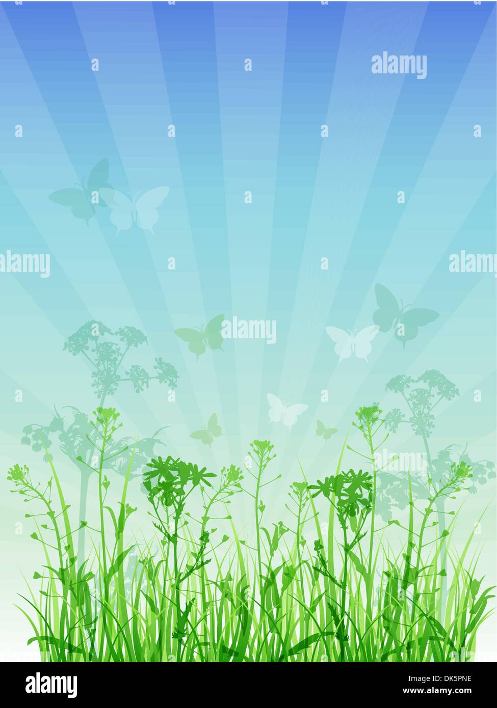Summer vector floral background with green grass Stock Vector Image ...