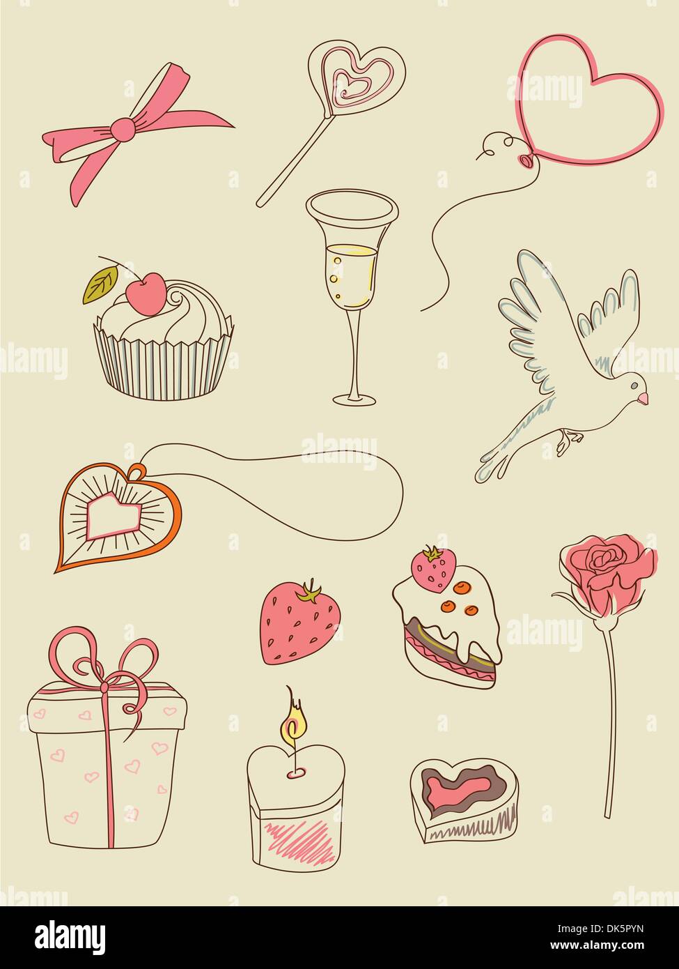 doodle hand drawn Valentine's Day elements for design Stock Vector ...