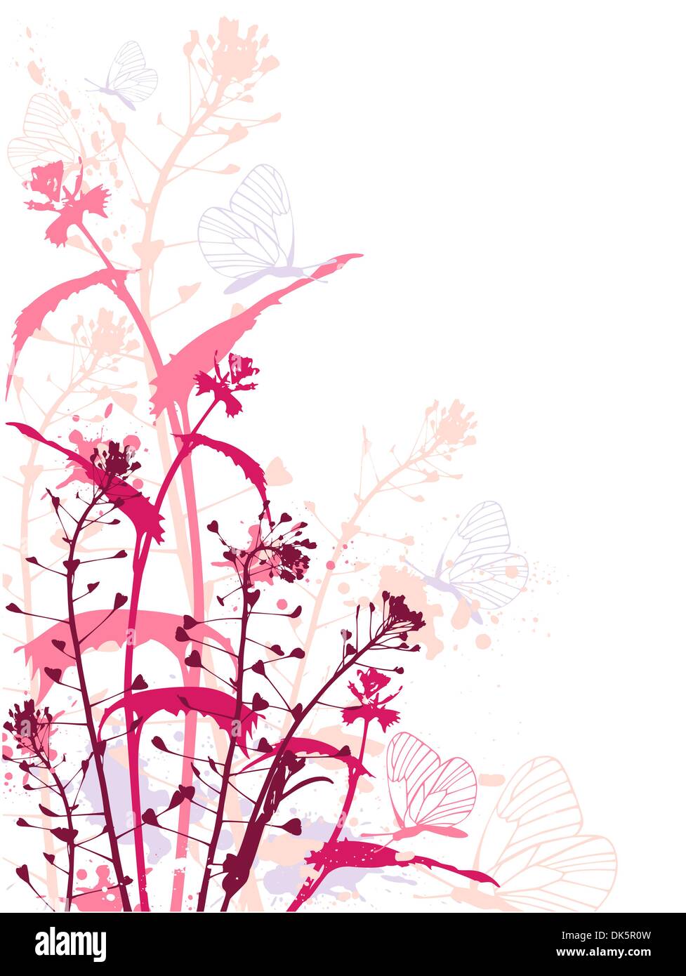 Background with red flowers,butterflies and grunge effect Stock Vector ...