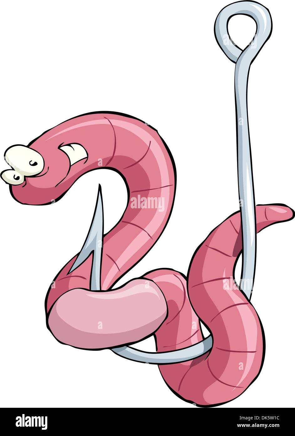 Cartoon worm on a hook, vector illustration Stock Vector