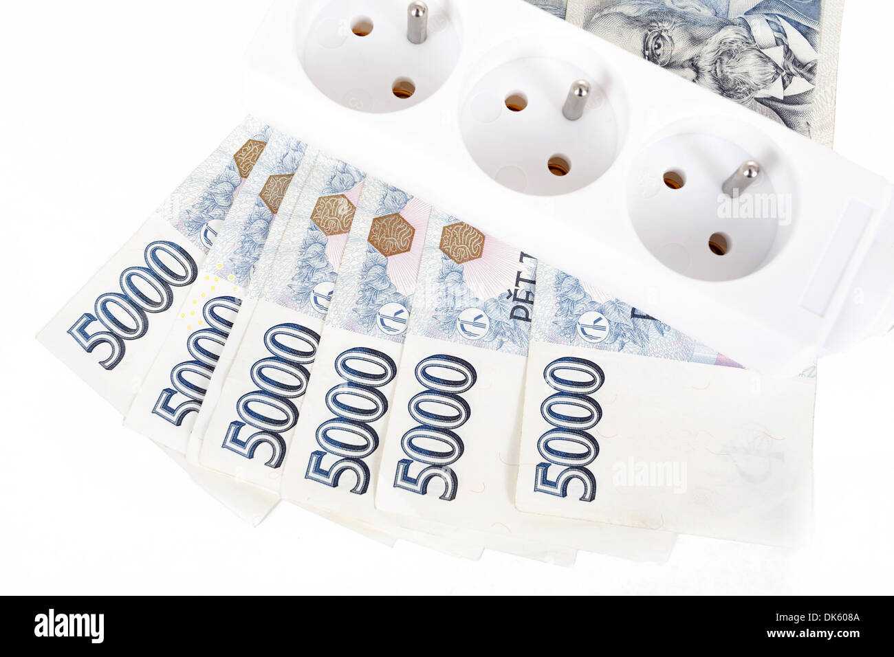 power cord and banknotes of czech crowns money concept of expensive ...
