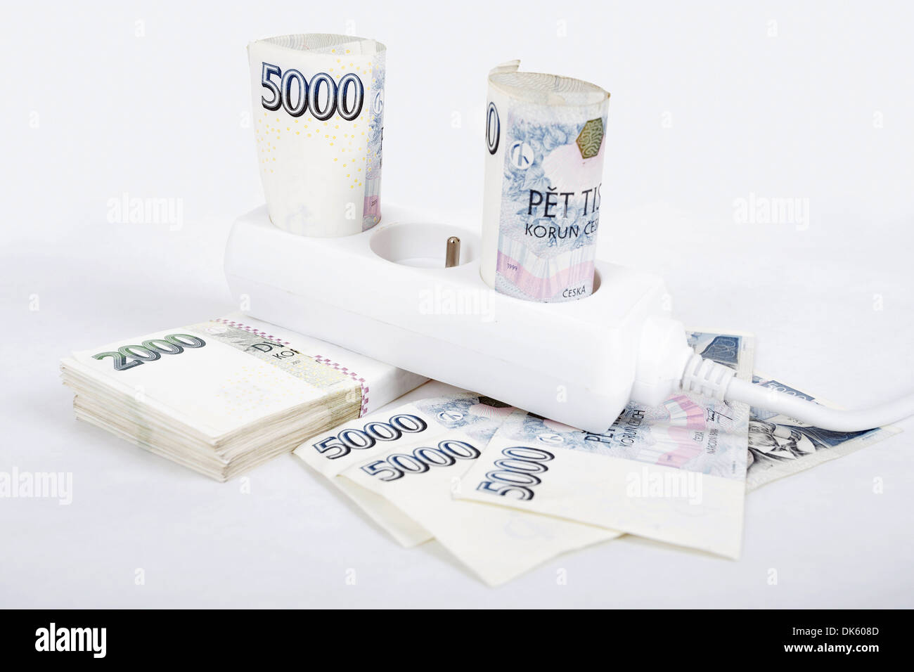power cord and banknotes of czech crowns money concept of expensive ...