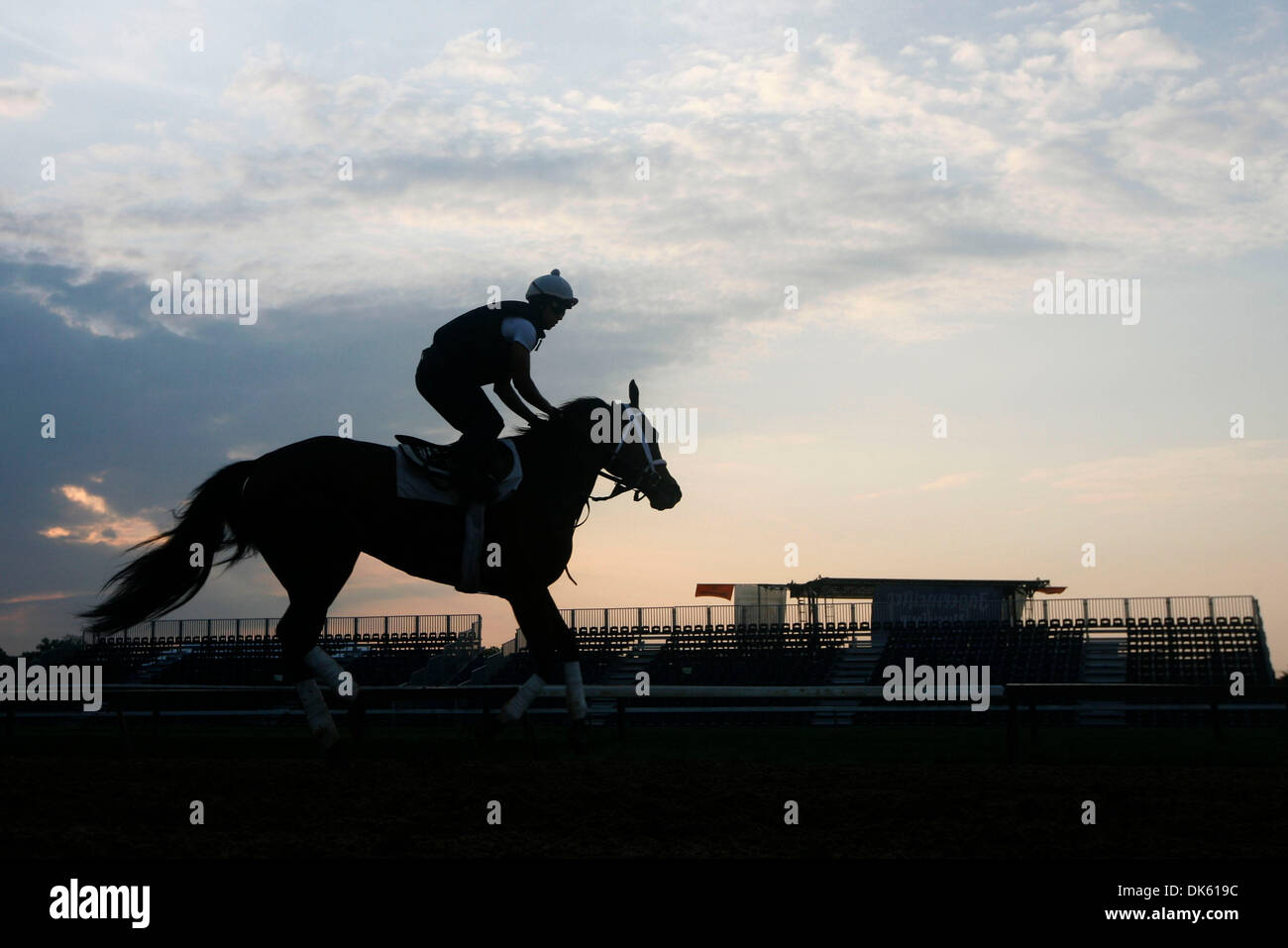 May 20, 2011 - Baltimore, Maryland, U.S. - A horse gets worked out during sunrise at Pimlico racetrack the day before the 136th running of the Preakness Stakes (Credit Image: © James Berglie/ZUMAPRESS.com) Stock Photo