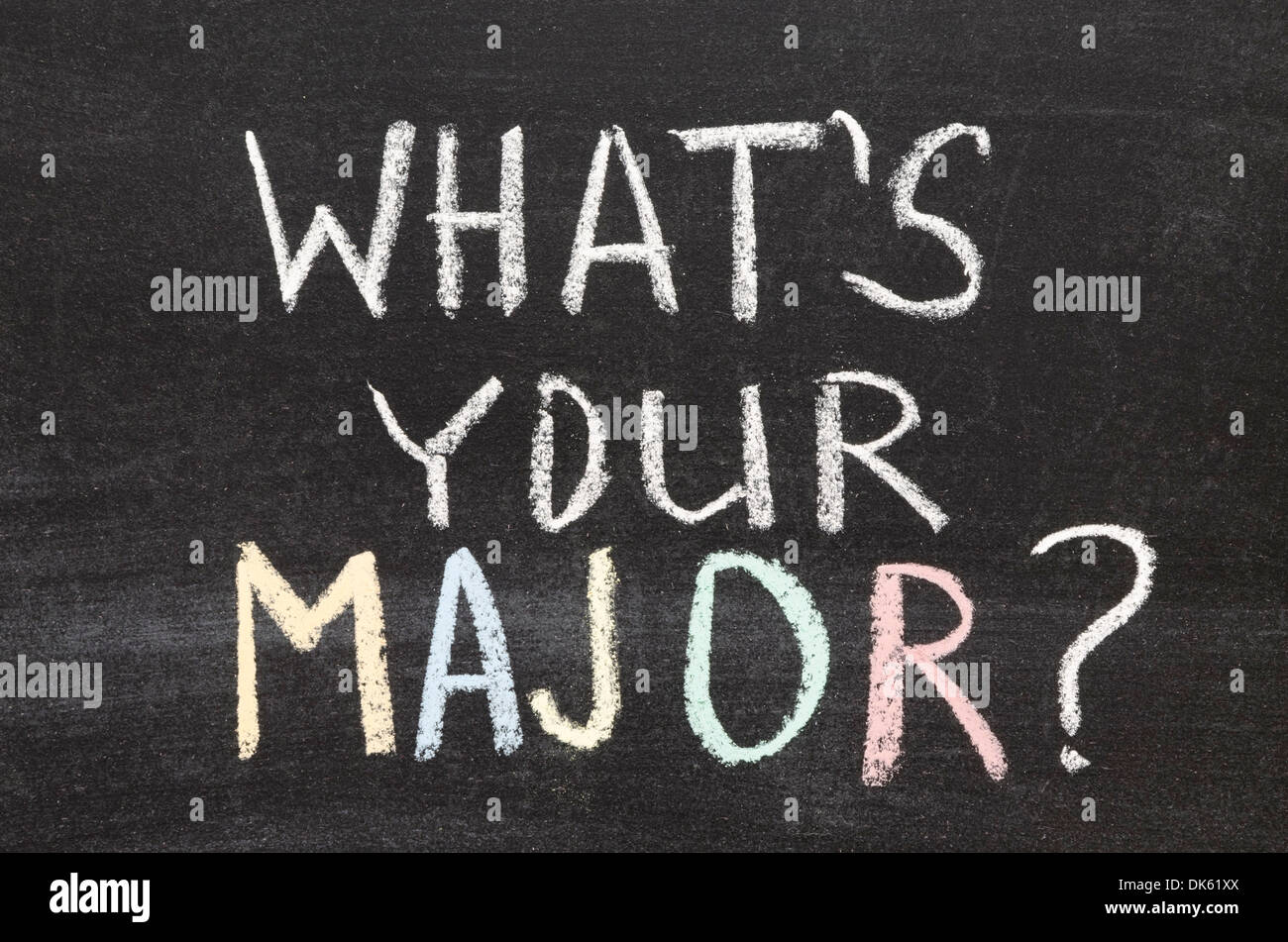 what is your major question handwritten on school blackboard Stock