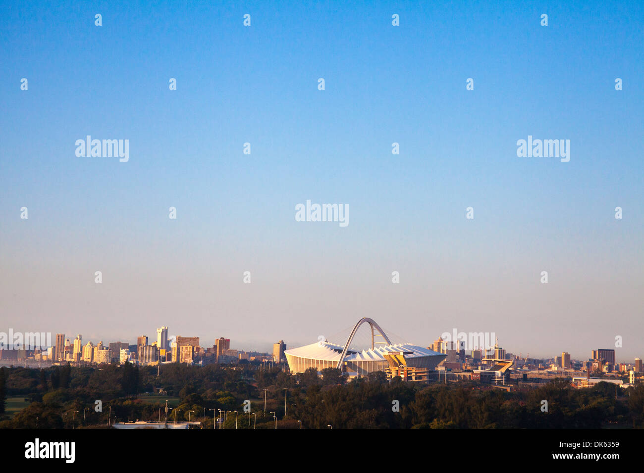 Durban city skyline and the Moses Mabhida Stadium Stock Photo