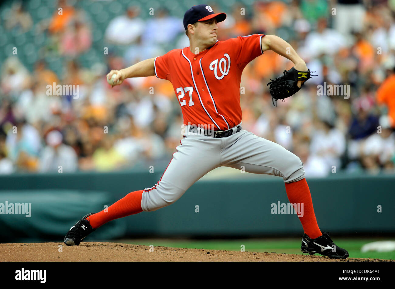 May 22, 2011 - Baltimore, Maryland, U.S - Washington Nationals starting Pitcher Jordan Zimmermann  (27) pitches during a game between the Baltimore Orioles and the Washington Nationals, the Nationals lead 1-0 in the bottom of the 4th inning  (Credit Image: © TJ Root/Southcreek Global/ZUMApress.com) Stock Photo