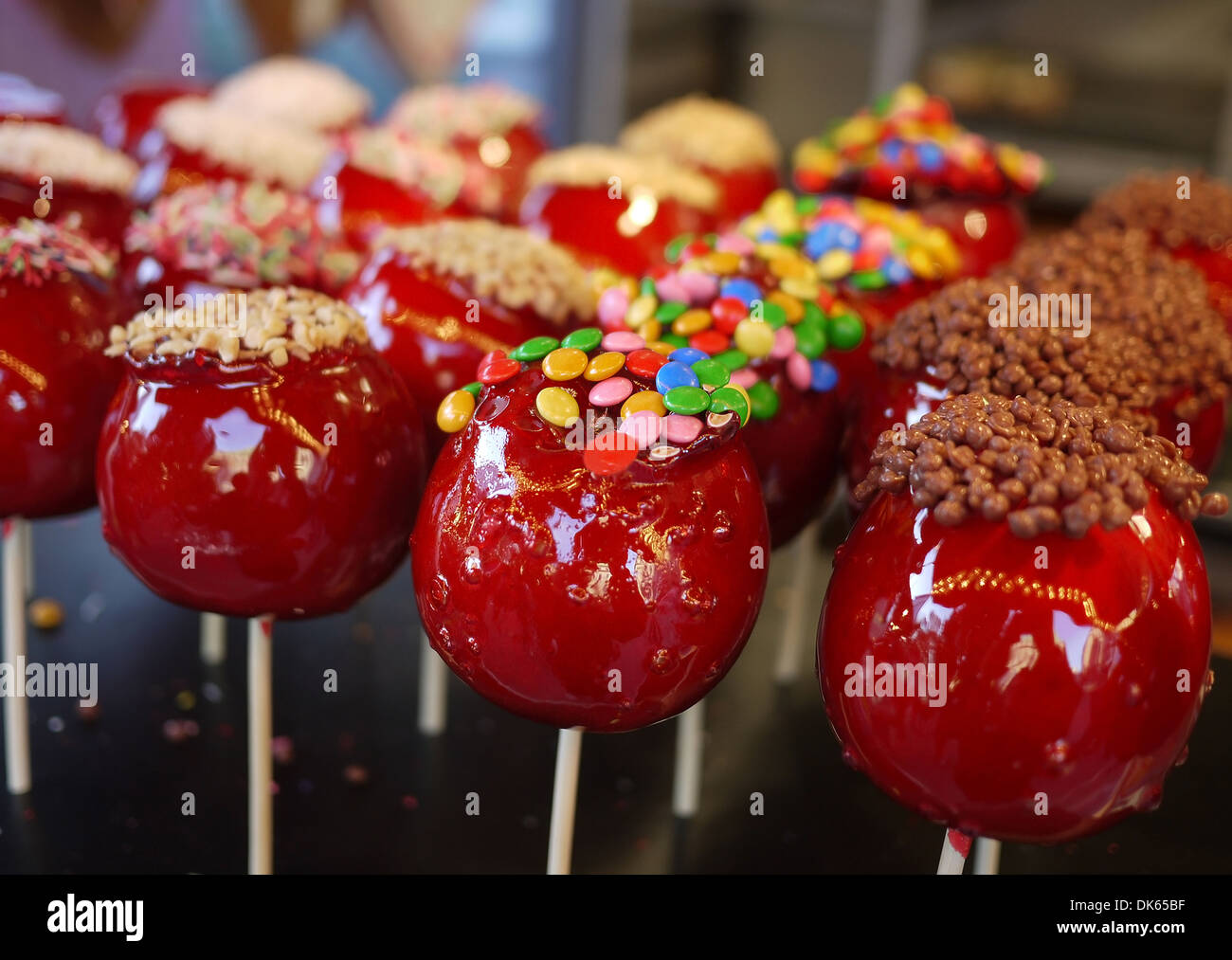 Caramel candy apple on market Stock Photo
