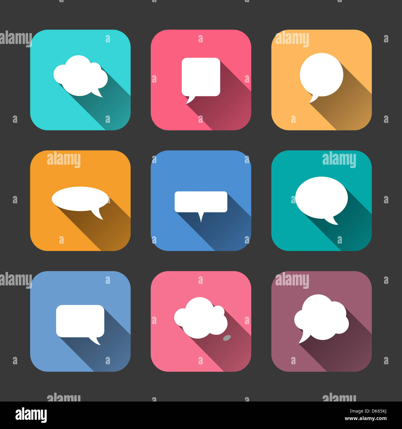 Speech Bubbles Icons Set in Flat Style with Long Shadows Stock Photo ...