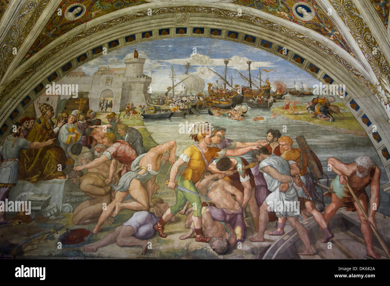 The Battle of Ostia, a fresco designed and painted by Raphael (Raffaello Sanzio da Urbino) in the Apostolic Palace, Vatican City Stock Photo
