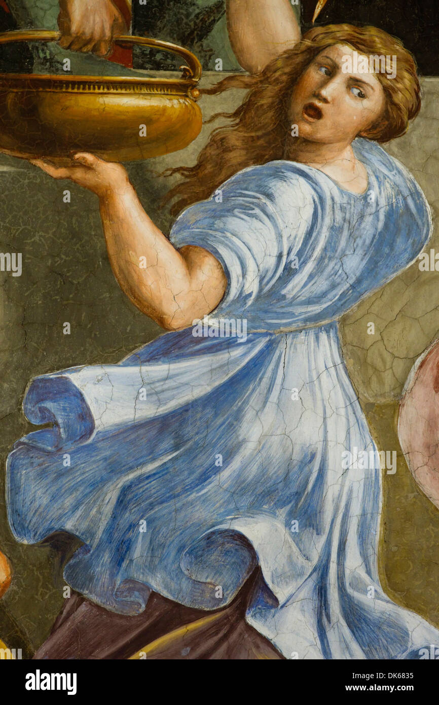 Detail from The Fire in the Borgo, a fresco designed by Raphael (Raffaello Sanzio da Urbino) and painted by Giulio Romano. Stock Photo