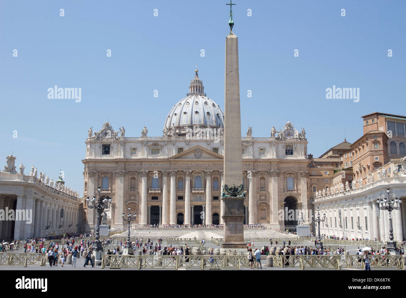St. Peter's Basilica in St. Peter's Square, Vatican City with the famous four-thousand-year-old Egyptian obelisk. Stock Photo