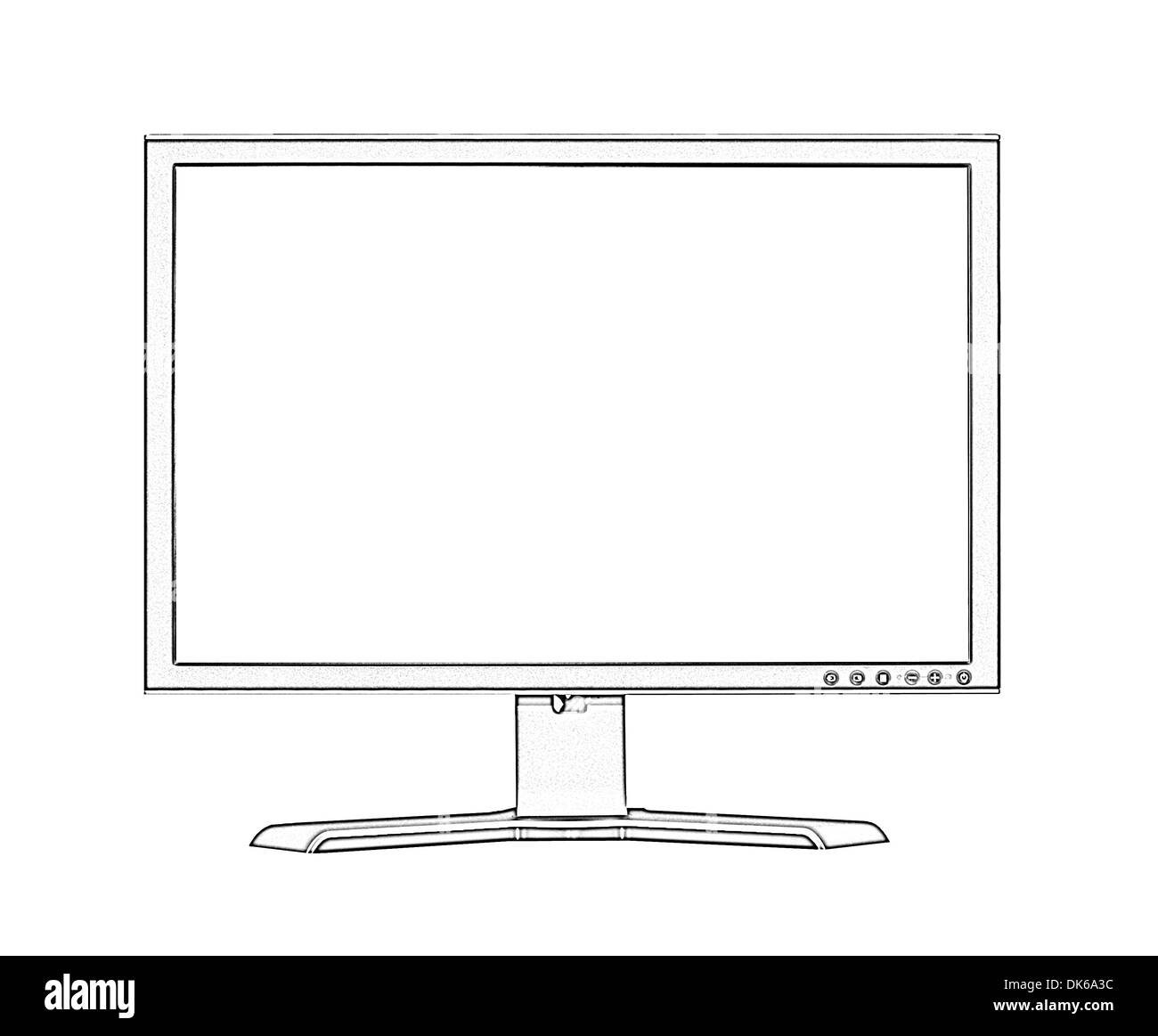Illustration of widescreen flatscreen lcd monitor on white background