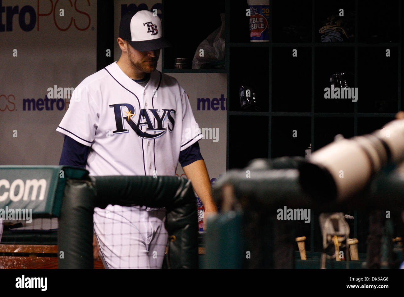 May 30, 2011 - St.Petersburg, Florida, U.S - Tampa Bay Rays starting pitcher Wade Davis (40) heads back to the club house after being pulled from the game in the third inning during the match up between the Tampa Bay Rays and Texas Rangers. Rangers lead 7 - 0 (Credit Image: © Luke Johnson/Southcreek Global/ZUMApress.com) Stock Photo