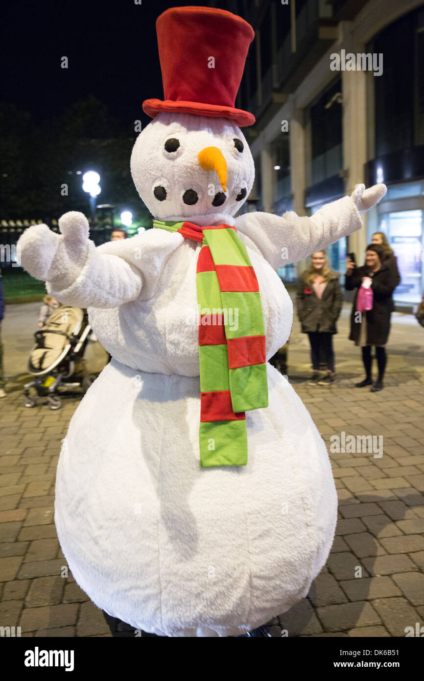 Birmingham Christmas Parade. A snowman taking part in the parade in