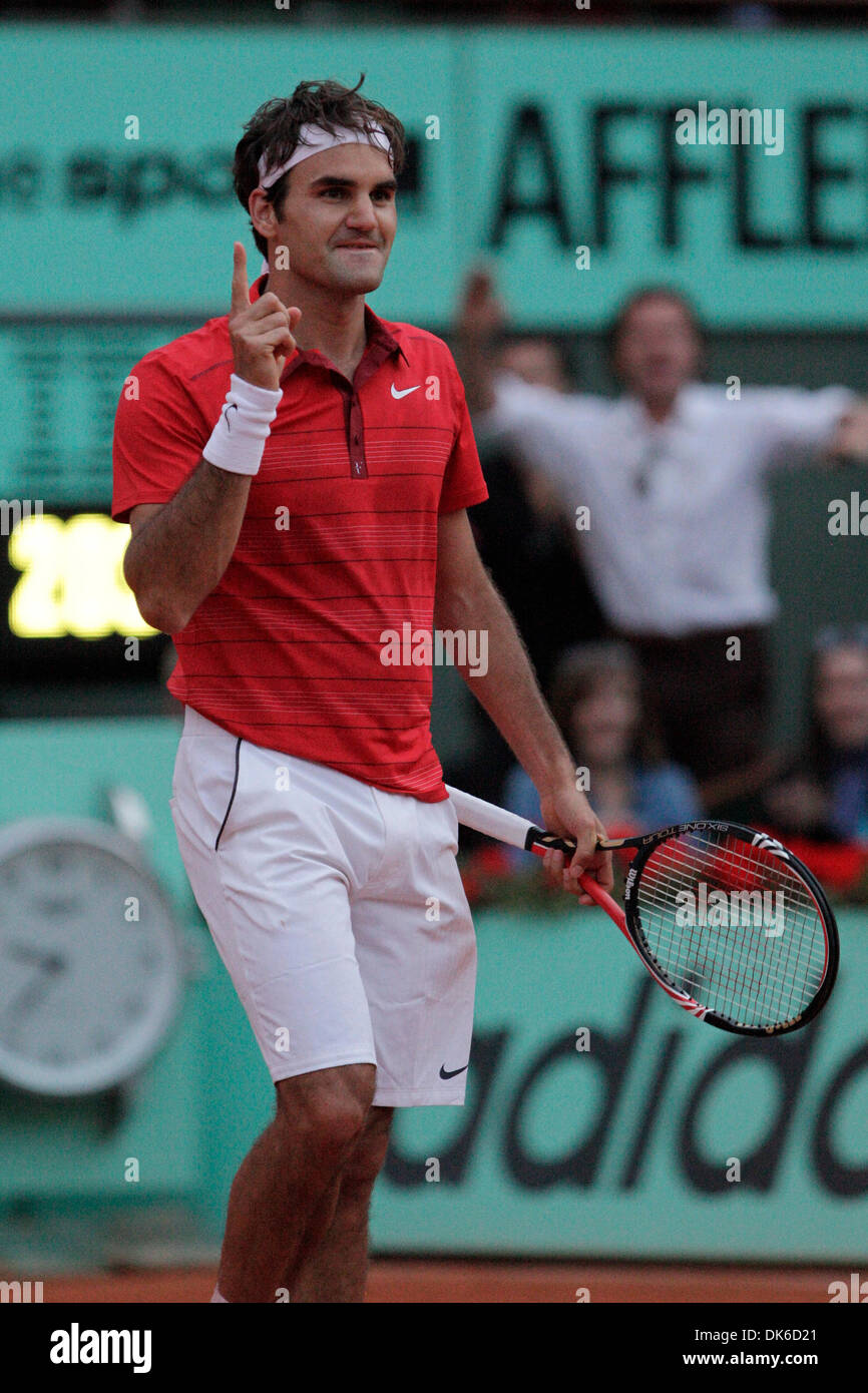 June 3, 2011 - Paris, France - 03/06/11 - Paris France - Roger Federer  (SUI) defeated Novak Djokovic (SRB) in the men's semifinal match of the 2011  Roland Garros tournament in Paris. (