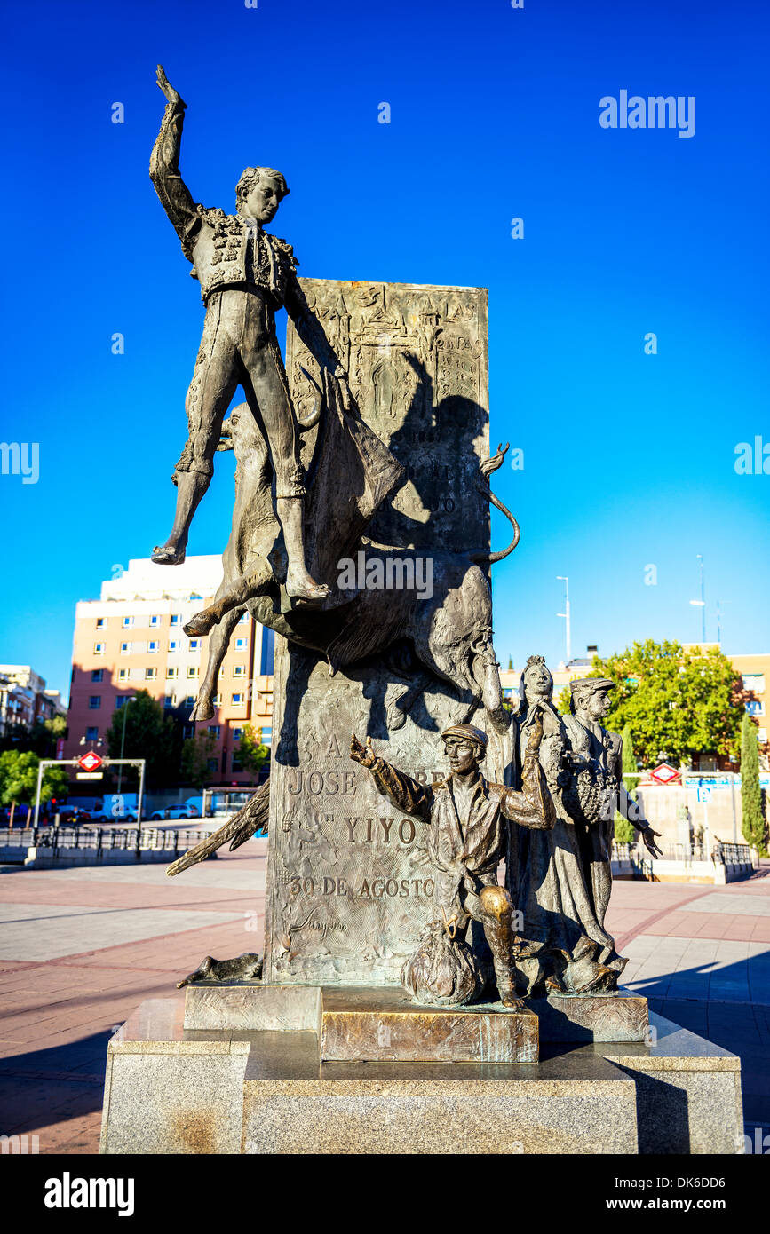 Madrid Landmark. Bullfighter sculpture in front of Bullfighting arena Plaza de Toros de Las Ventas in Madrid, a touristic sights Stock Photo
