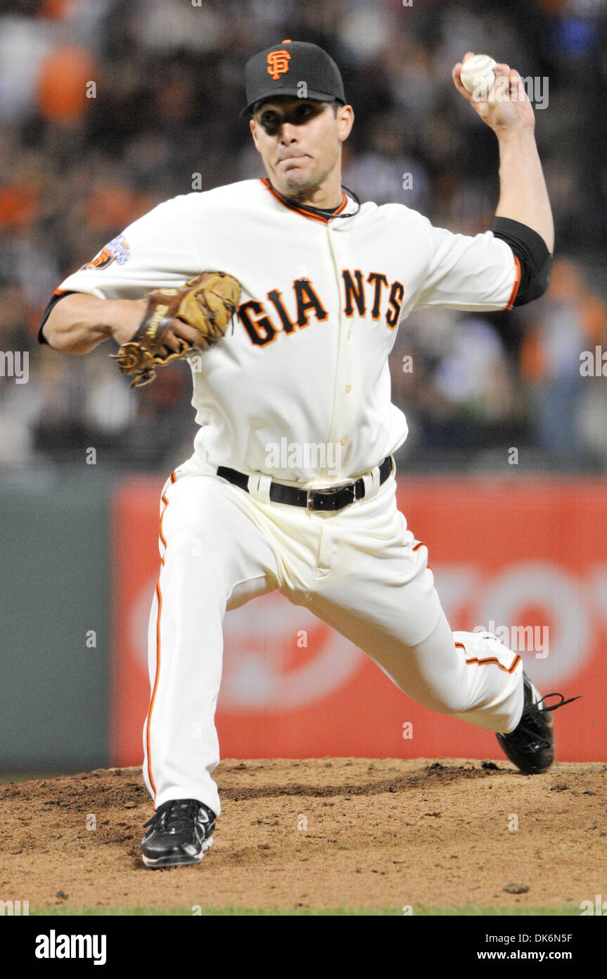 June 7, 2011 - San Francisco, California, U.S. - San Francisco Giants relief pitcher JAVIER LOPEZ (49) throws during Tuesday night's game at AT&T park.  The Nationals beat the Giants 2-1 (Credit Image: © Scott Beley/Southcreek Global/ZUMAPRESS.com) Stock Photo