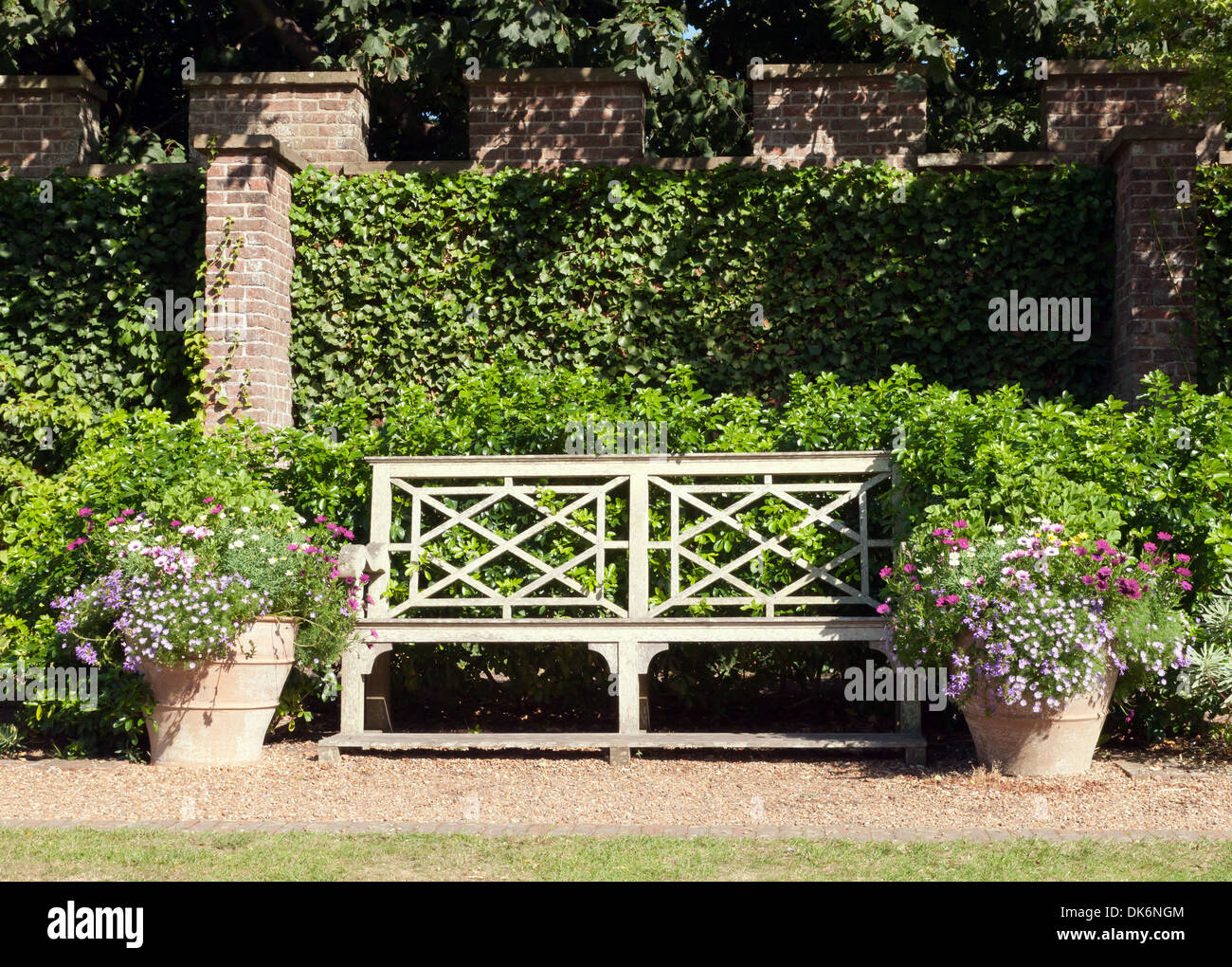 Bench seat in the Queen Elizabeth, the Queen Mothers' Garden, Walmer Castle, Walmer Deal, Kent Stock Photo
