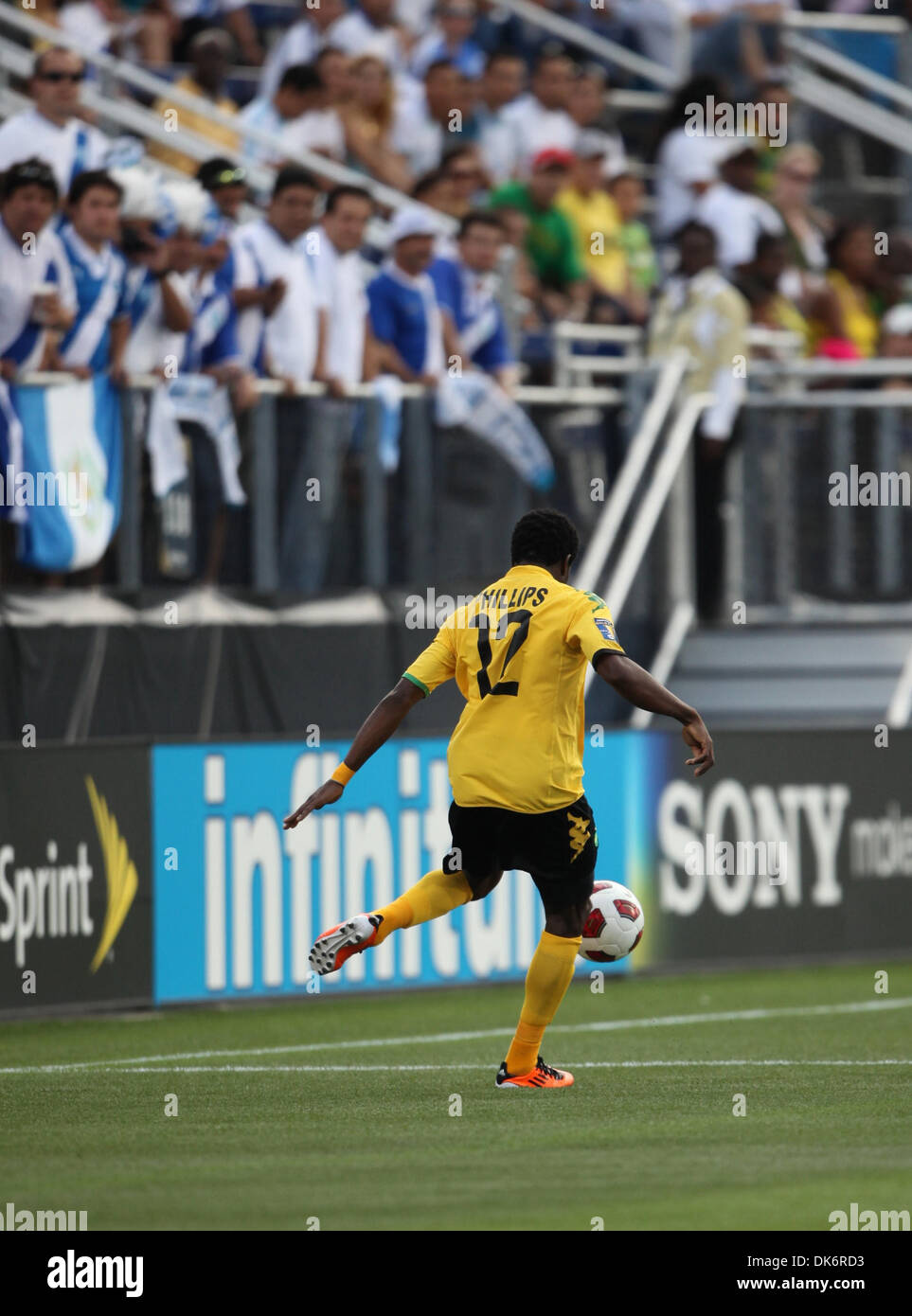 June 10, 2011 - Miami, Florida, U.S - Jamaica midfielder Demar Phillips #12in action during the 2011 CONCACAF Gold Cup game between Jamaica and Guatemala at FIU Stadium in Miami, Florida. (Credit Image: © Luis Blanco/Southcreek Global/ZUMApress.com) Stock Photo
