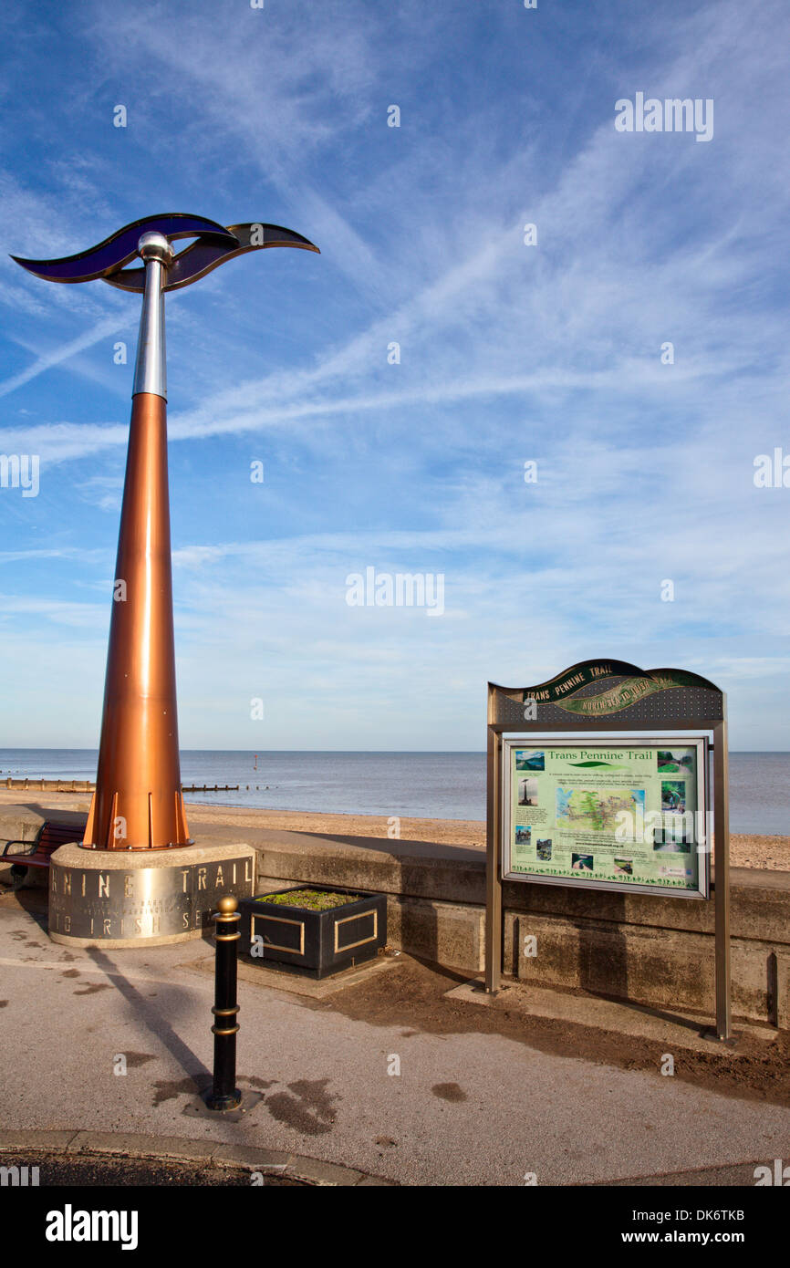 Trans Pennine Trail Marker on Hornsea Seafront East Riding of Yorkshire England Stock Photo