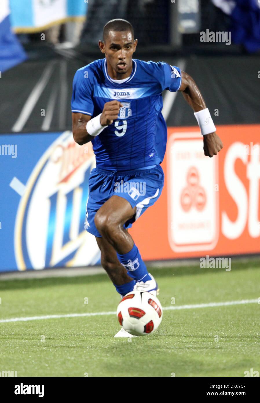 June 10, 2011 - Fort Lauderdale, Florida, U.S - Honduras forward Jerry Bengtson #9 in action during the 2011 CONCACAF Gold Cup game  at FIU Stadium in Miami, Florida.Honduras defeated Grenada with score of 7-1. (Credit Image: © Luis Blanco/Southcreek Global/ZUMApress.com) Stock Photo