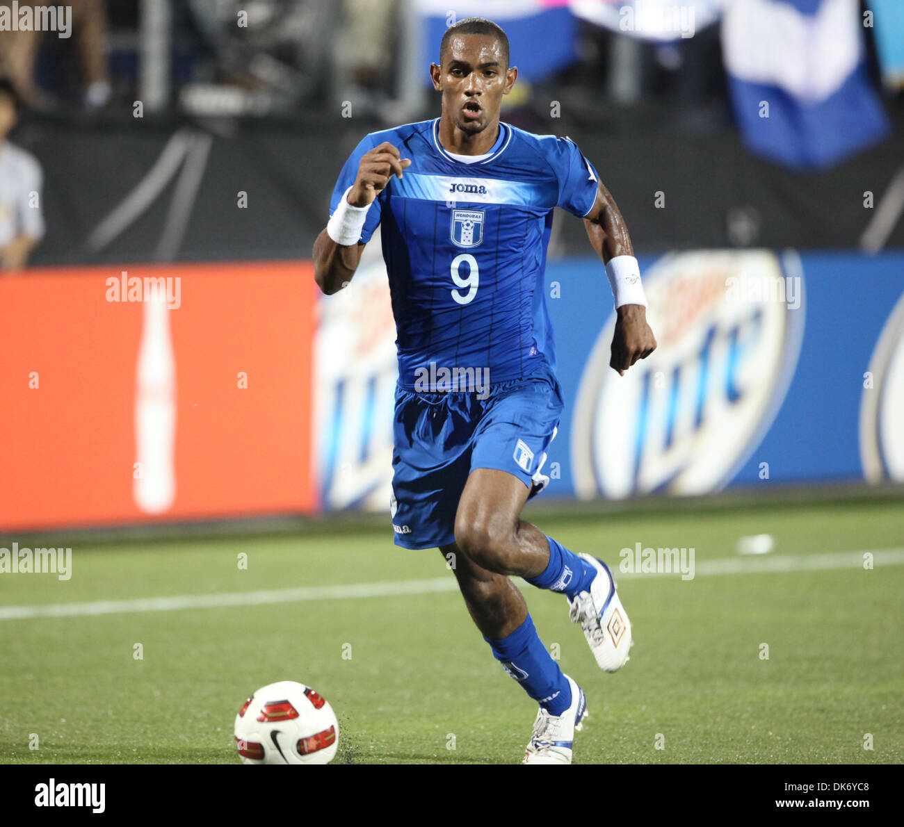 June 10, 2011 - Fort Lauderdale, Florida, U.S - Honduras forward Jerry Bengtson #9 in action during the 2011 CONCACAF Gold Cup game  at FIU Stadium in Miami, Florida.Honduras defeated Grenada with score of 7-1. (Credit Image: © Luis Blanco/Southcreek Global/ZUMApress.com) Stock Photo