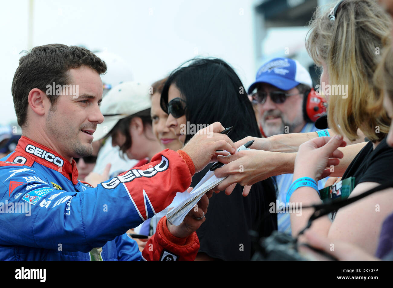 June 11, 2011 - Long Pond, Pennsylvania, United States of America - Casey Mears signs autographs for the fans after his qualifying run for the 5-Hour Energy 500 at the Pocono Raceway. (Credit Image: © Brian Freed/Southcreek Global/ZUMAPRESS.com) Stock Photo