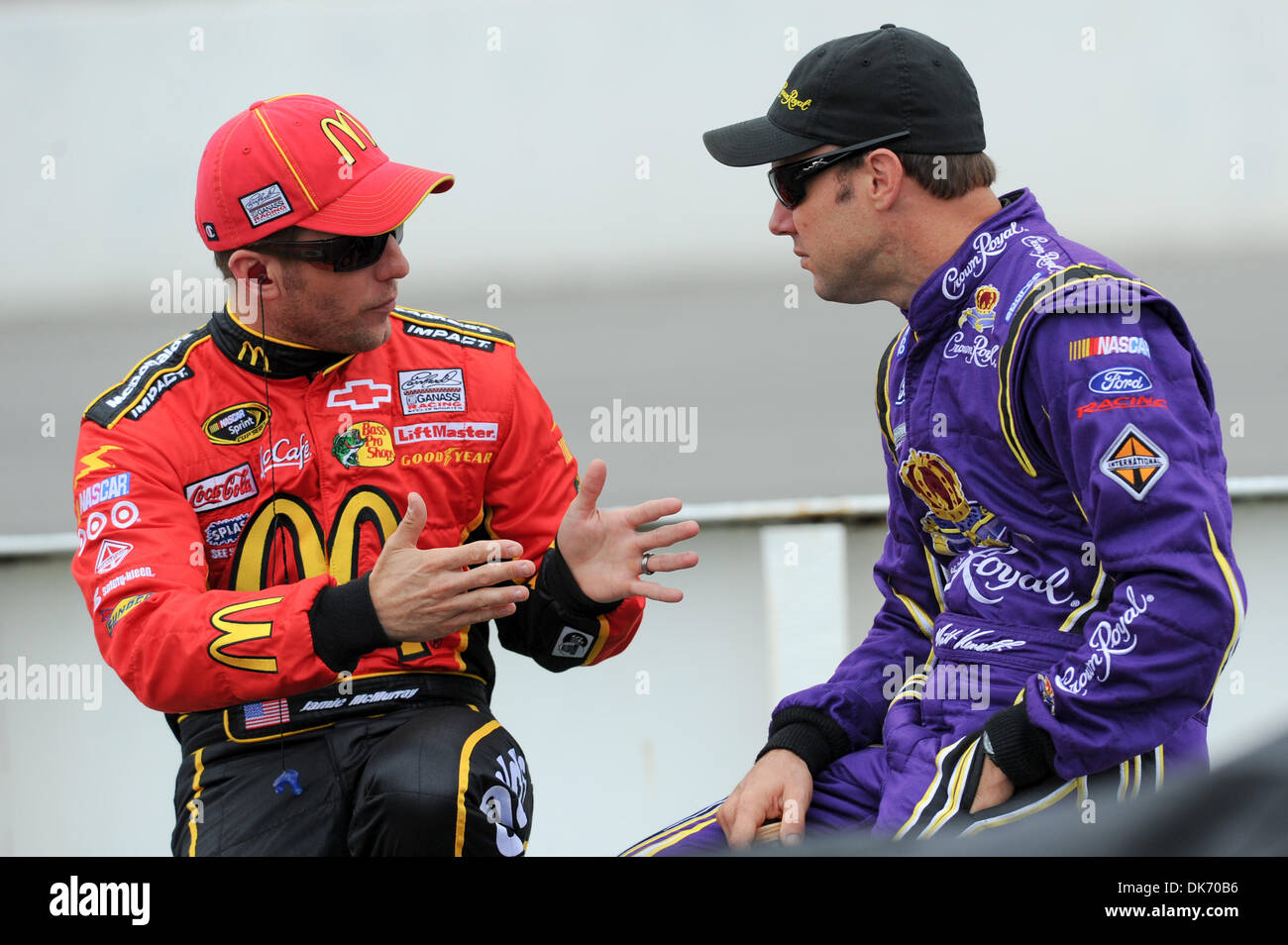 June 11, 2011 - Long Pond, Pennsylvania, United States of America - Jamie McMurray and Matt Kenseth chat before their  qualifying runs at Pocono Raceway for the 5-Hour Energy 500. (Credit Image: © Brian Freed/Southcreek Global/ZUMAPRESS.com) Stock Photo