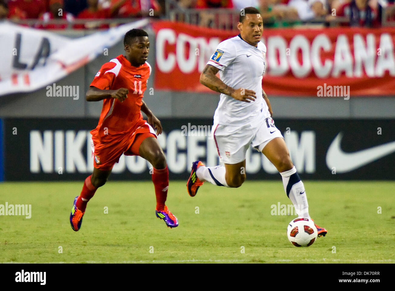 June 11, 2011 - Tampa, Florida, USA - United States midfielder Jermaine Jones (13) moves the ball ahead of Panama midfielder Armando Cooper (11)..Panama defeats United States 2-1 in Gold Cup CONCACAF Soccer (Credit Image: © Anthony Smith/Southcreek Global/ZUMAPRESS.com) Stock Photo