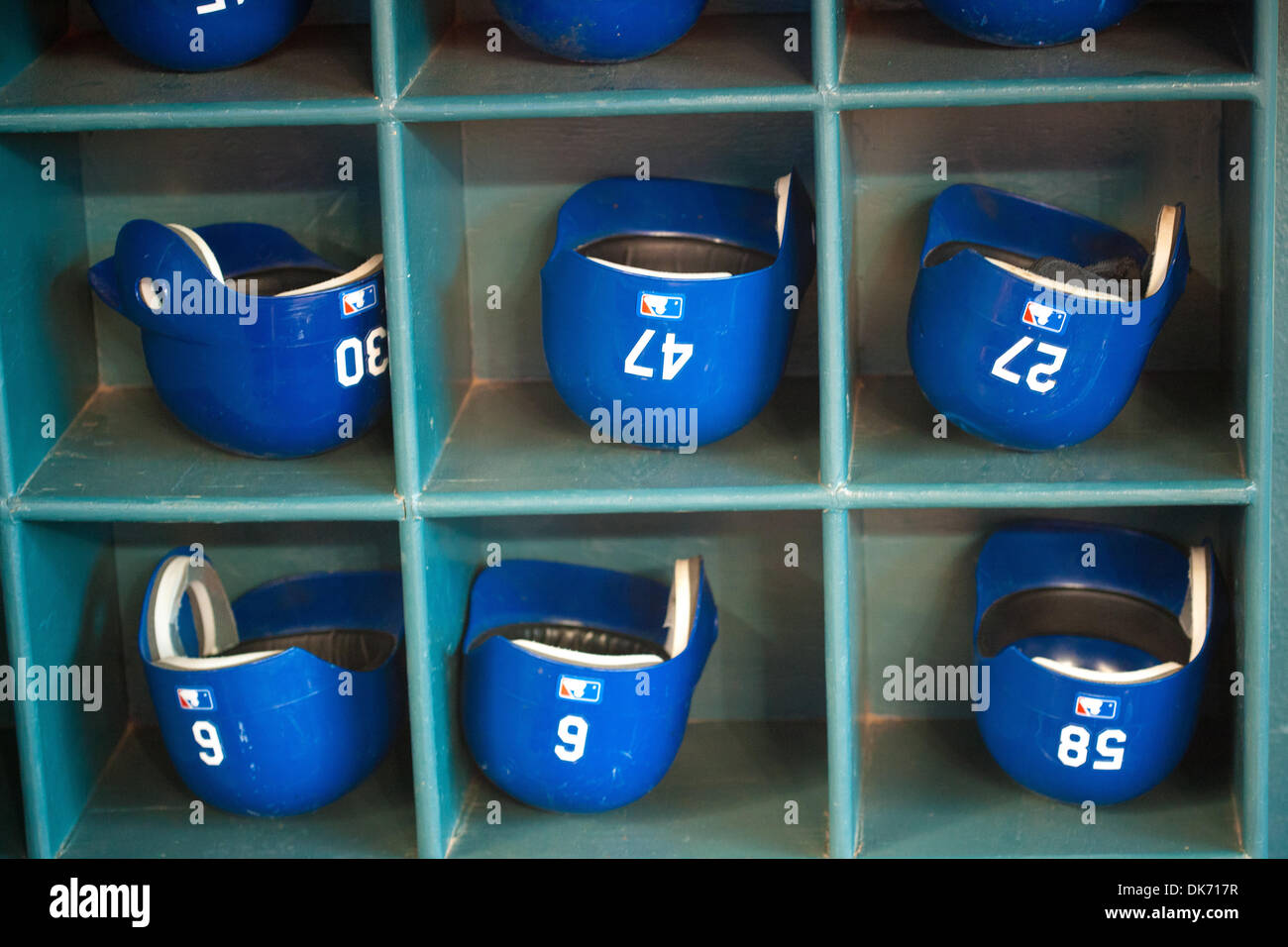 Los angeles dodgers batting helmets hi-res stock photography and images ...