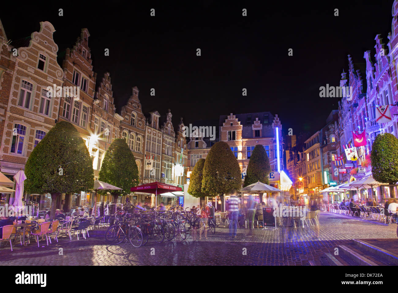 LEUVEN, BELGIUM - SEPTEMBER 3: Nighty life on the Oude Markt on September 3, 2013 in Leuven, Belgium. Stock Photo