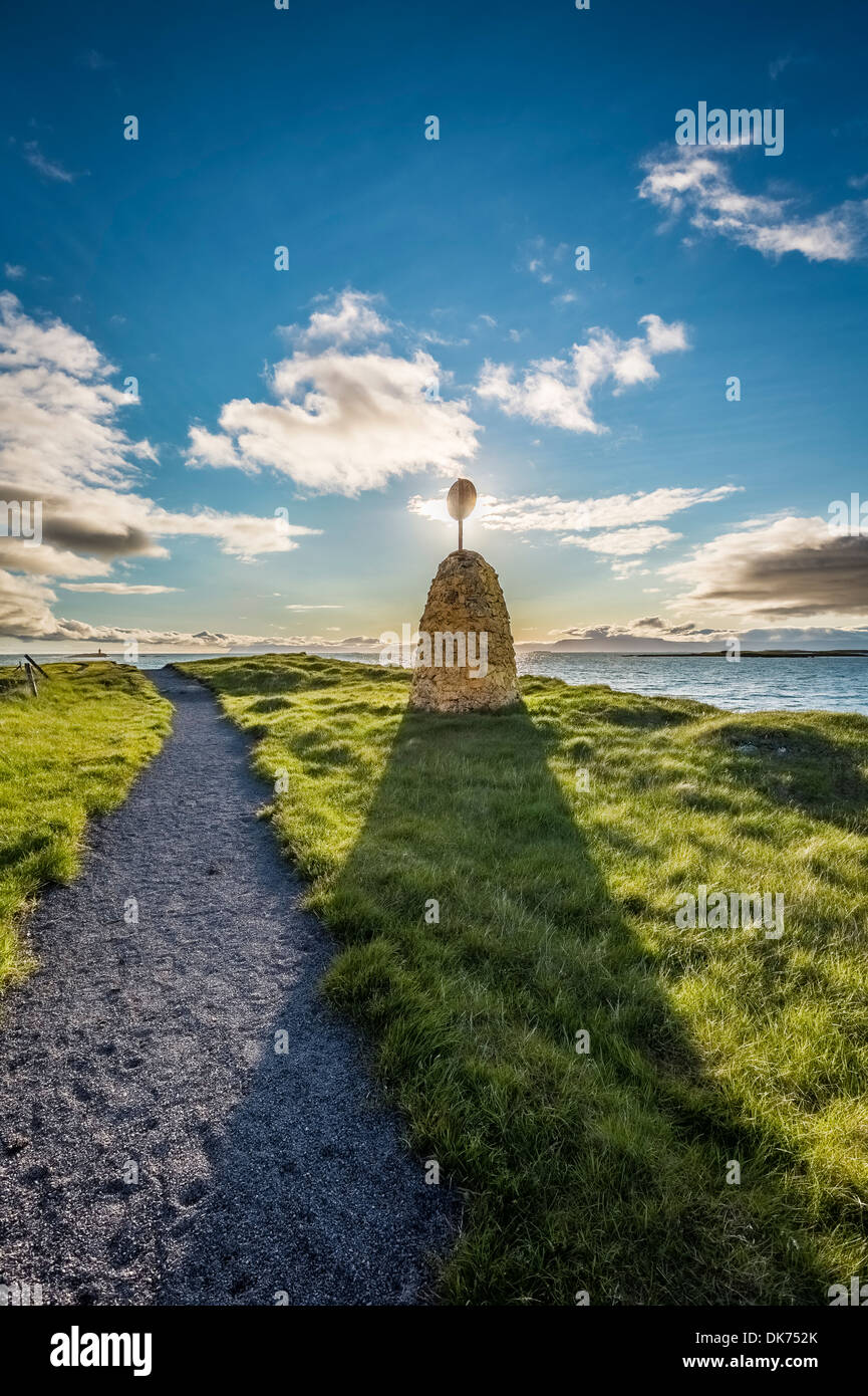 Path and sign on Flatey Island, Breidafjordur, Iceland Stock Photo
