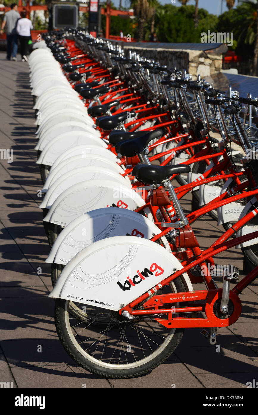 Bicycles, rental bikes, hire bicycle, Barcelona, Spain Stock Photo