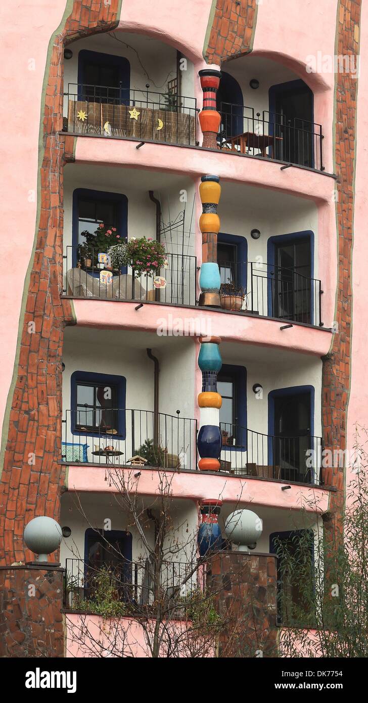 Magdeburg, Germany. 03rd Dec, 2013. Balconies of the 'Green Citadel', a