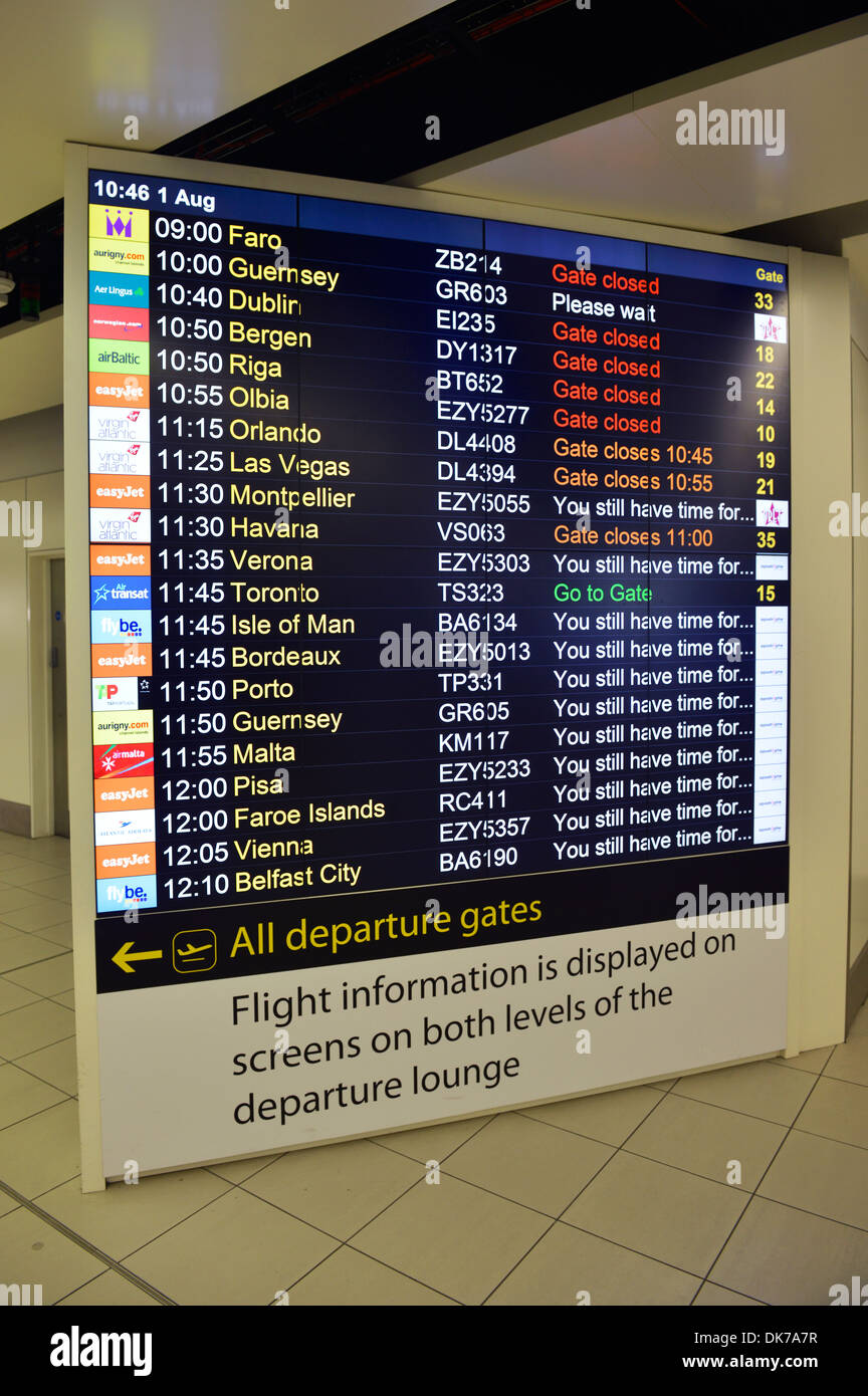 Departure information board, North Terminal of Gatwick Airport, London